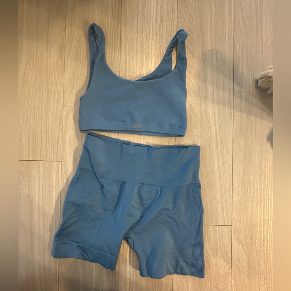 SET Active Dusty Blue Sports Bra and Shorts